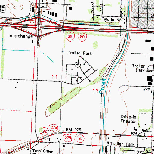 Topographic Map of Bluff Acres Mobile Home Park, IA