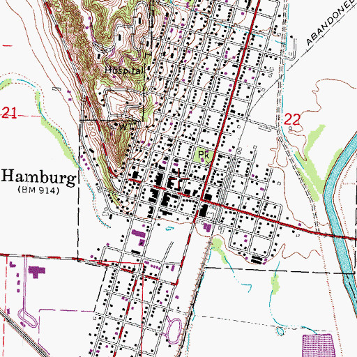 Topographic Map of Hamburg Post Office, IA