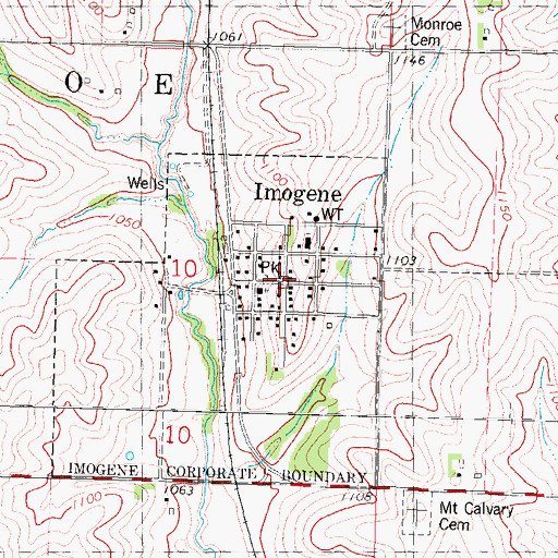 Topographic Map of Imogene (historical), IA