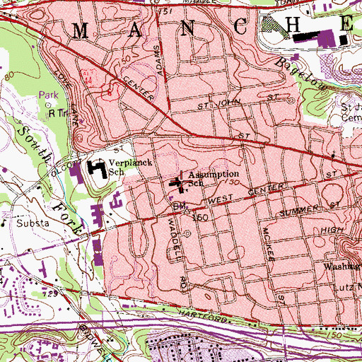 Topographic Map of Assumption Roman Catholic Church, CT