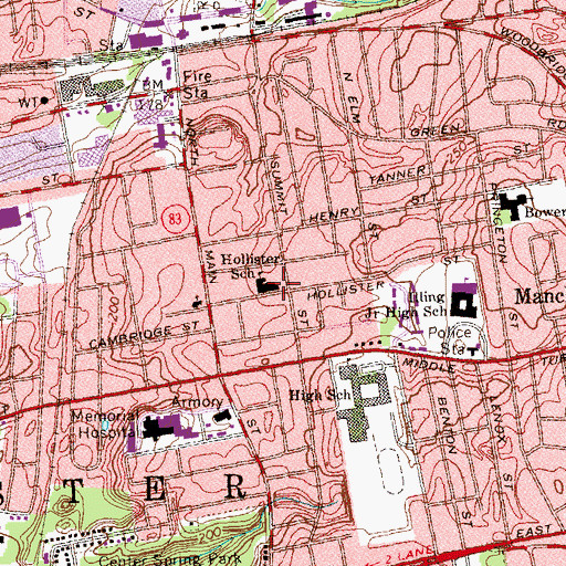 Topographic Map of Bentley Alternative Education School, CT