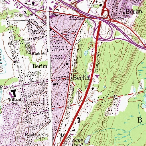 Topographic Map of Berlin Free Library, CT