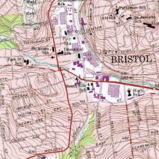 Topographic Map of Bristol Baptist Church, CT
