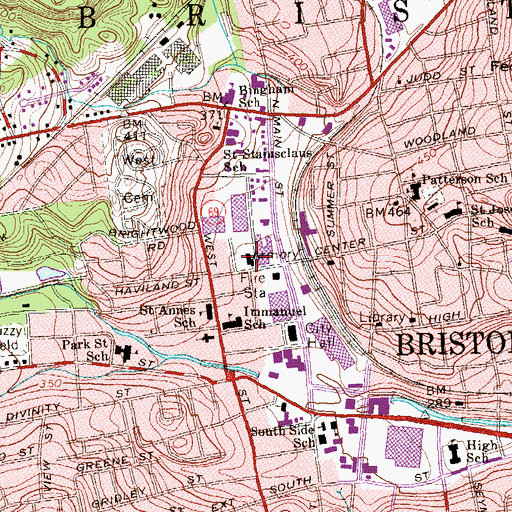 Topographic Map of Bristol Memorial Military Museum, CT
