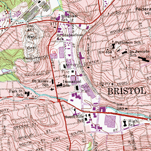 Topographic Map of Bristol Post Office, CT
