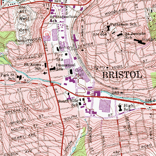 Topographic Map of Bristol Pre-School, CT