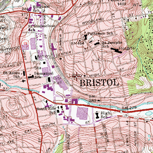 Topographic Map of Bristol Public Library, CT