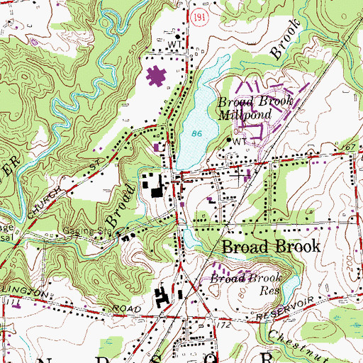 Topographic Map of Broad Brook Post Office, CT