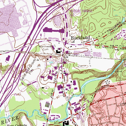 Topographic Map of Buckland Green, CT
