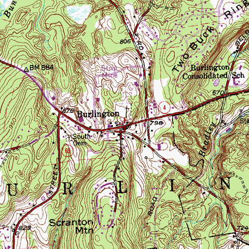 Topographic Map of Burlington Congregational Church, CT