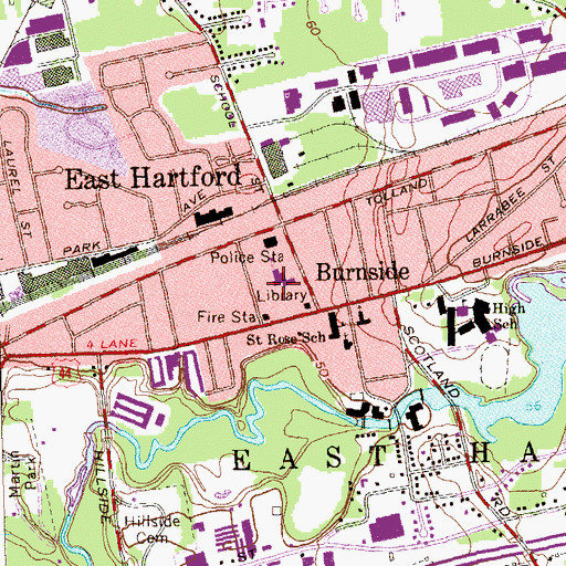 Topographic Map of Burnside School, CT