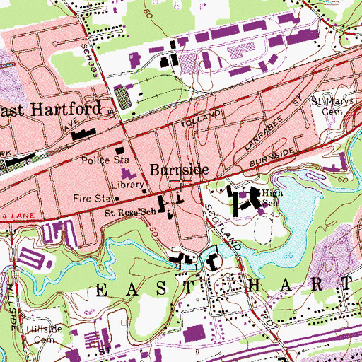 Topographic Map of Burnside Shopping Center, CT