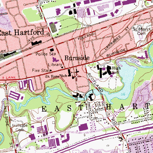 Topographic Map of Burnside United Methodist Church, CT