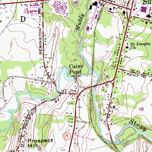 Topographic Map of Cains Pond, CT