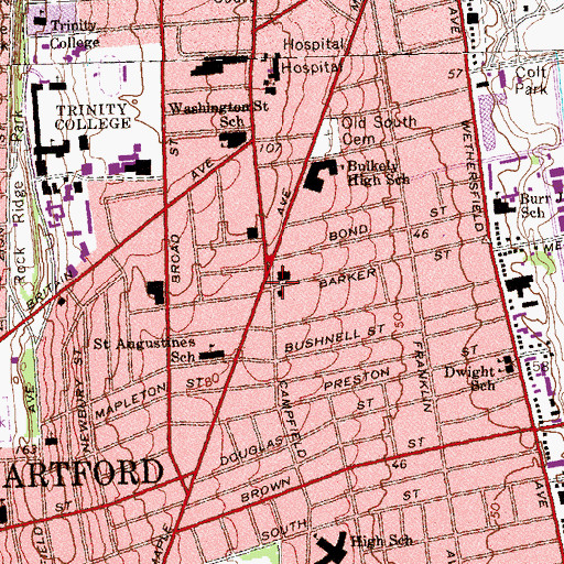 Topographic Map of Campfield Avenue Branch Library, CT