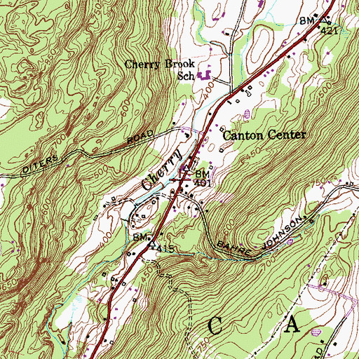Topographic Map of Canton Center Post Office, CT