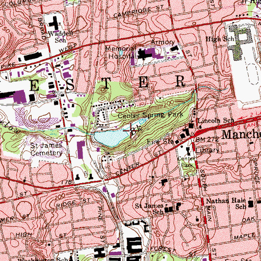 Topographic Map of Center Spring Pond Park, CT