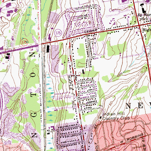 Topographic Map of Church in Newington, CT