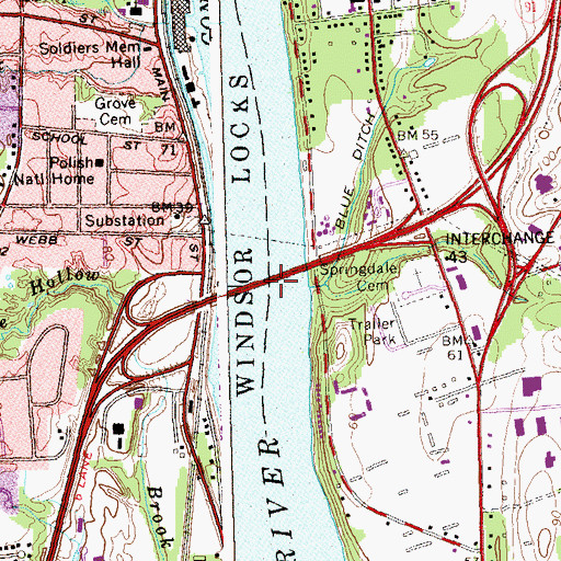 Topographic Map of Dexter Cuffin Junior Bridge, CT