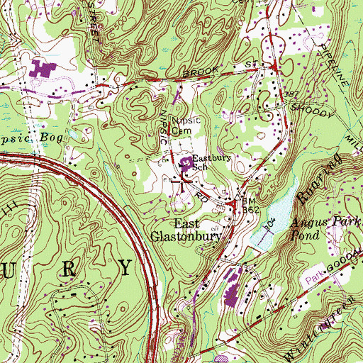 Topographic Map of East Glastonbury Public Library, CT
