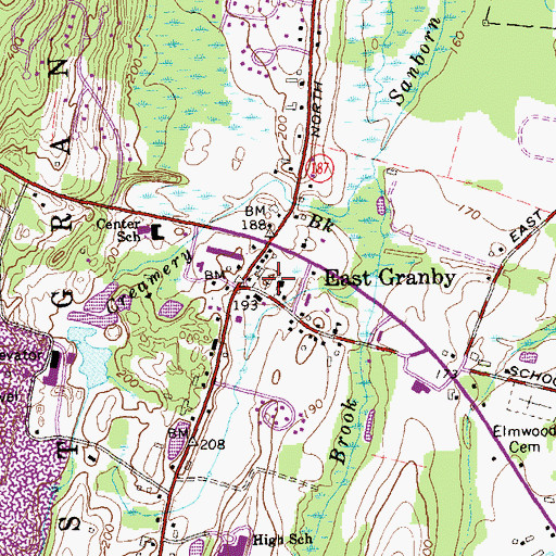 Topographic Map of East Granby Cemetery, CT