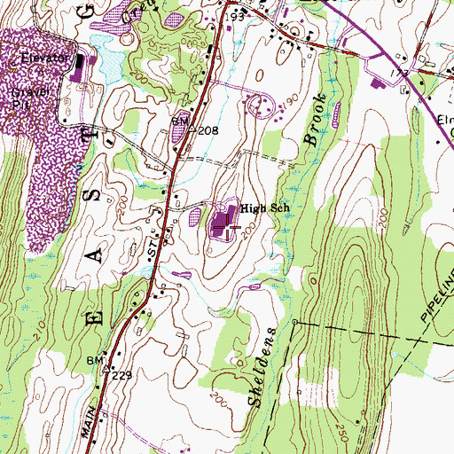 Topographic Map of East Granby High School, CT
