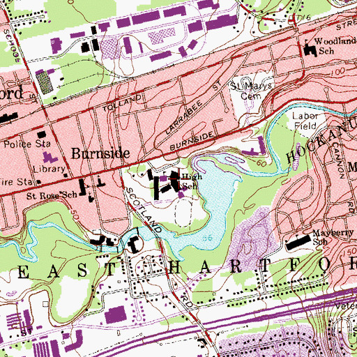 Topographic Map of East Hartford Middle School, CT