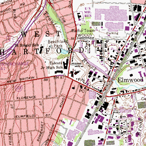Topographic Map of Elmwood Community Center, CT
