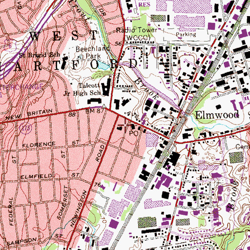 Topographic Map of Elmwood Community Church, CT
