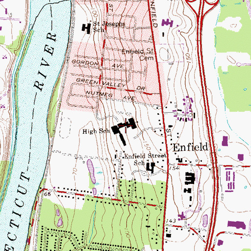 Topographic Map of Enfield High School, CT