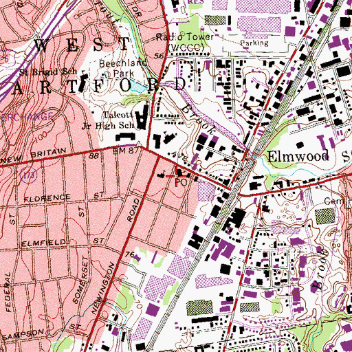 Topographic Map of Faxon Branch Library, CT