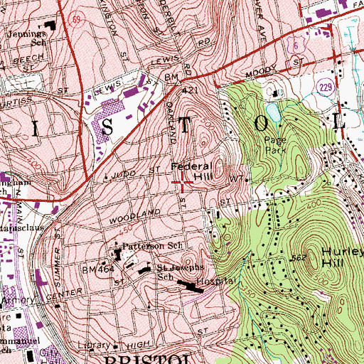 Topographic Map of Federal Hill Historic District, CT