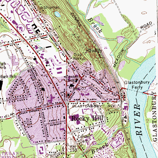 Topographic Map of Rocky Hill Volunteer Fire Department Station 1, CT