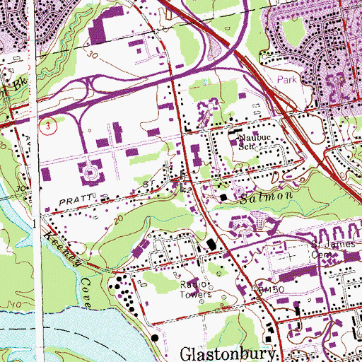 Topographic Map of Glastonbury Volunteer Fire Department Company 1, CT