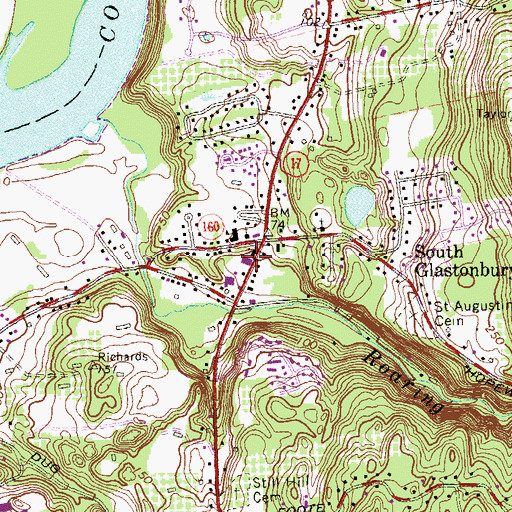 Topographic Map of Glastonbury Volunteer Fire Department Company 2, CT
