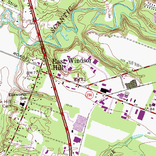 Topographic Map of South Windsor Volunteer Fire Department Company 3, CT