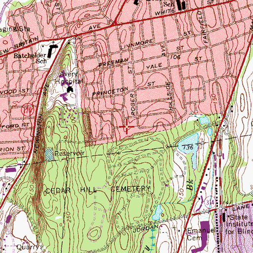 Topographic Map of Foster Heights Playground, CT