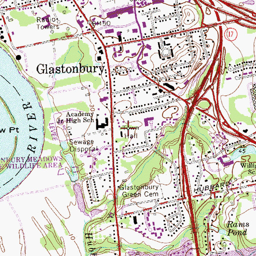 Topographic Map of Glastonbury Town Hall, CT