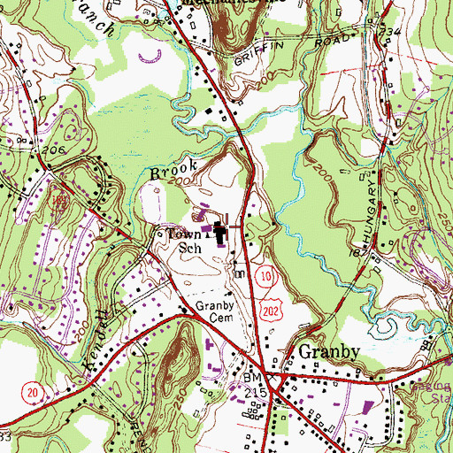 Topographic Map of Granby Memorial High School, CT