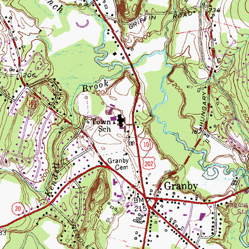 Topographic Map of Granby Memorial Middle School, CT