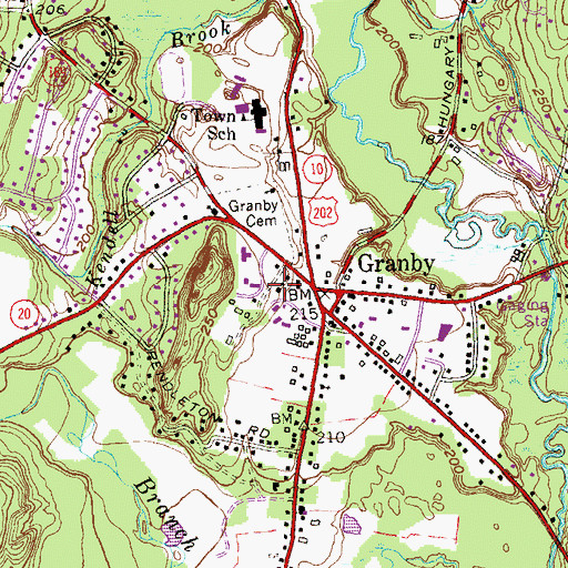 Topographic Map of Granby Public Library, CT