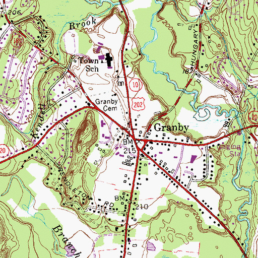 Topographic Map of Granby Town Hall, CT