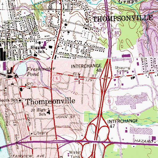 Topographic Map of Green Manorville Shopping Center, CT