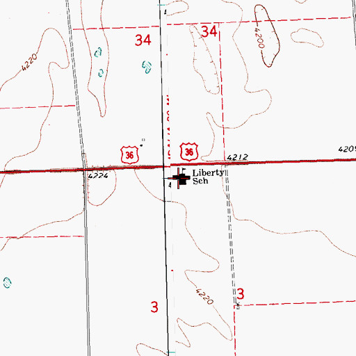 Topographic Map of Liberty Elementary School, CO