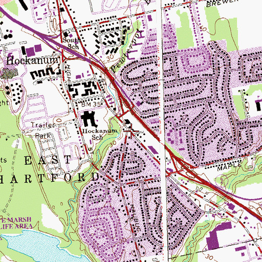 Topographic Map of Hockanum Branch Library, CT