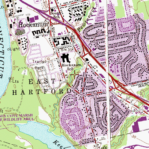 Topographic Map of Hockanum Park, CT