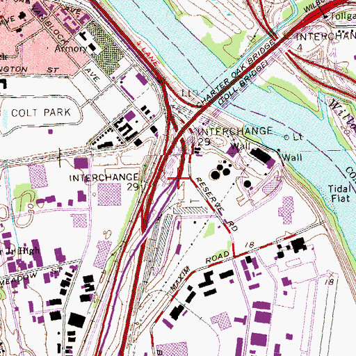 Topographic Map of Interchange 29, CT