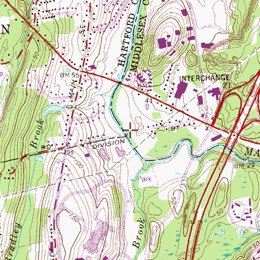 Topographic Map of Kirby Bridge, CT