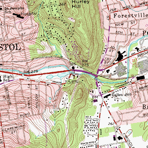 Topographic Map of Down Street Cemetery, CT