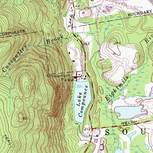 Topographic Map of Lake Compounce Amusement Park, CT